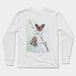 Watercolor Botanical Brazilian Painted Lady Butterfly Long Sleeve T-Shirt